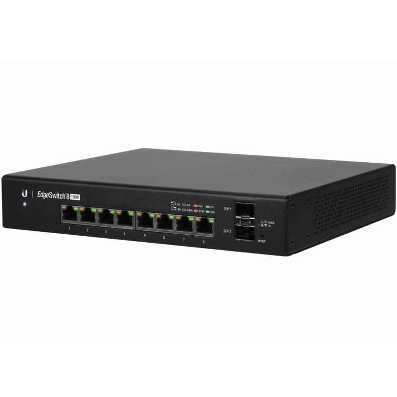 SWITCH PoE UBIQUITI- EdgeSwitch 8port Gigabit x 8- SFP SFP x 2- managed- nerackabil- carcasa metalica- ES-8-150Wtimbru verde 2 l