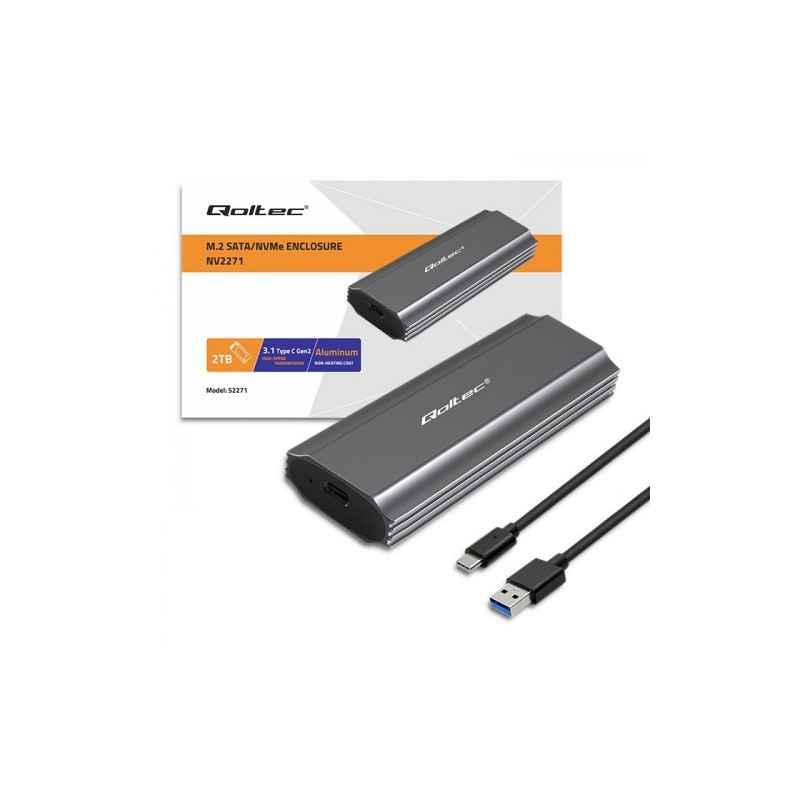 Rack HDD Qoltec M.2 SSD SATA NVME 2T USB-C (Type C) negru