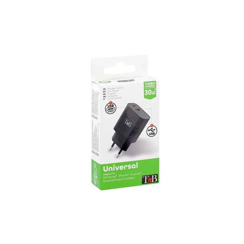 TNB USB TYPE-C PD USB-A 30W WALL CHARGER - black CHPD30W2timbru verde 018 lei)