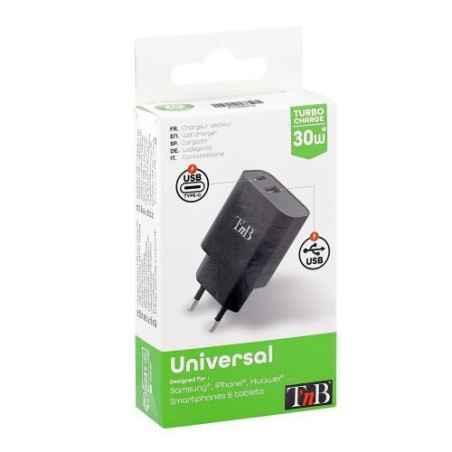 TNB USB TYPE-C PD USB-A 30W WALL CHARGER - black CHPD30W2timbru verde 018 lei)