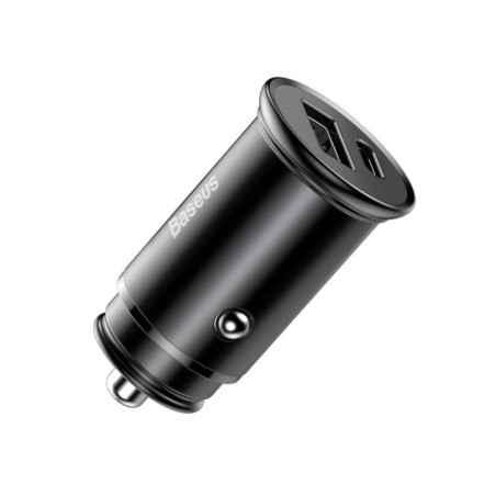INCARCATOR auto Baseus Circular metal- 1 x USB Output 5V/31A si 1 x USB Type-C- 30W total ambele porturi- pt bricheta auto- negr