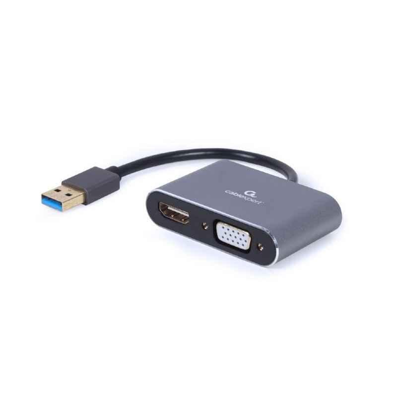 ADAPTOR video GEMBIRD- adaptor USB 30 Type-AT) la HDMIM) VGAM)- 15cm- rezolutie maxima FULL HD1920 x 1080) la 60Hz- gri- A-USB3