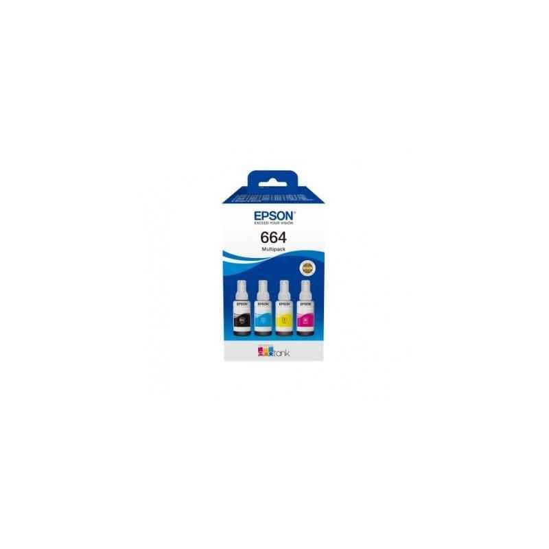 Combo-Pack Original Epson CMYK- 664 Combo- pentru L100-L120--L200-L110-L210-L220-L300-L355-L550-timbru verde 015 lei)- C13T66464