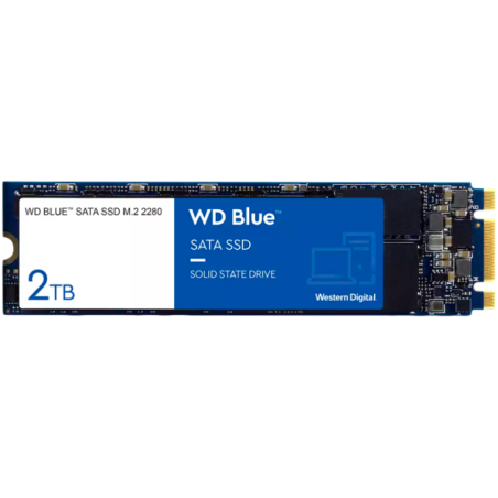 SSD WD Blue SA510 2TB SATA- M2 2280- Read/Write: 560/520 MBps- IOPS 87K/83K- TBW: 500 WDS200T3B0B-00C7C0