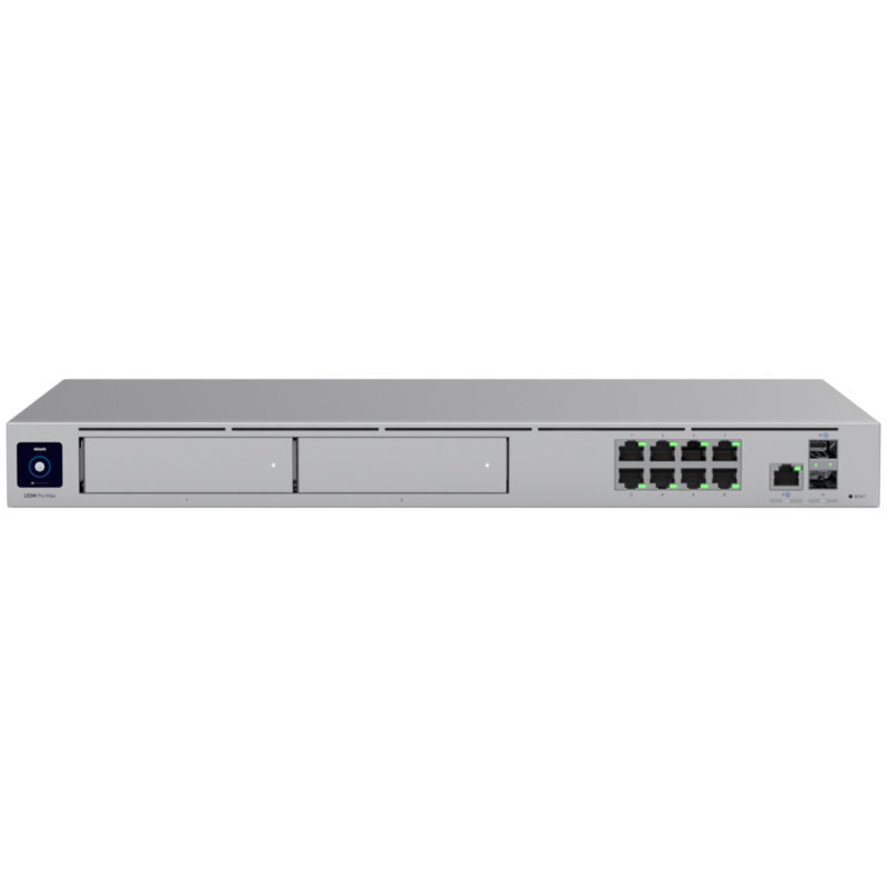 Ubiquiti rack-mount Cloud Gateway with 10 Gbps perfor multi-WAN load balancing- and two NVR drive bays designed for large-scale-