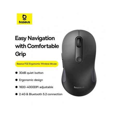 MOUSE Baseus F02 PC sau NB wireless- 24GHz si Bluetooth- optic- 800/ 1200/1600 dpi-butoane/scroll 4/1- negru-B01055505111-01timb