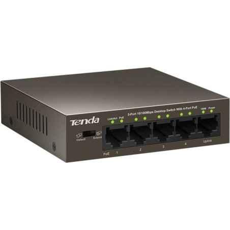 SWITCH PoE TENDA 5 porturi 10/100Mbps4 PoE)- IEEE 8023at/af- carcasa metalica TEF1105P-4-63W timbru verde 1 leu)