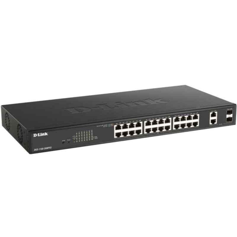 SWITCH D-LINK POE SMART- 24 porturi RJ-45 Gigabit 2 Combo GE/SFP- POE max 370W- carcasa metalica- DGS-1100-26MPV2timbru verde 2
