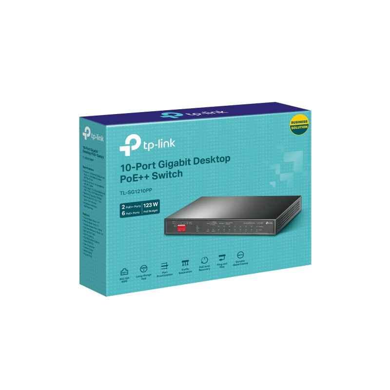 SWITCH PoE TP-LINK- 10 porturi Gigabit2-Port PoE si 6 PoE)- IEEE 8023af/at/bt- buget PoE 123W maxim- carcasa metalica TL-SG1210P