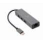 ADAPTOR RETEA GEMBIRD - extern- USB 31 Gen1 Type-C- port RJ-45- 1000 Mbps- cu HUB 3 x 30 USB-A- silver- A-CMU3-LAN-01timbru verd