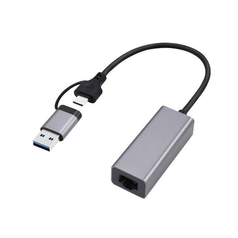 ADAPTOR RETEA GEMBIRD - extern- USB 31 Gen1 Type-C USB-A combo- port RJ-45- 2500 Mbps- silver- A-USB3AC-LAN2G-01timbru verde 01