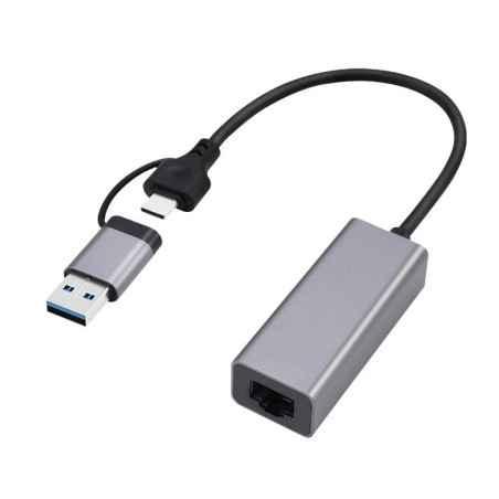 ADAPTOR RETEA GEMBIRD - extern- USB 31 Gen1 Type-C USB-A combo- port RJ-45- 2500 Mbps- silver- A-USB3AC-LAN2G-01timbru verde 01