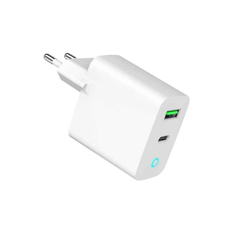 ALIMENTATOR retea 220V GEMBIRD- universal- 1 x USB Type-C D 20W- 1 x USB-A 30 QC 18W- indicator LED- alb- TA-UC-PDQC20L-W-01tim