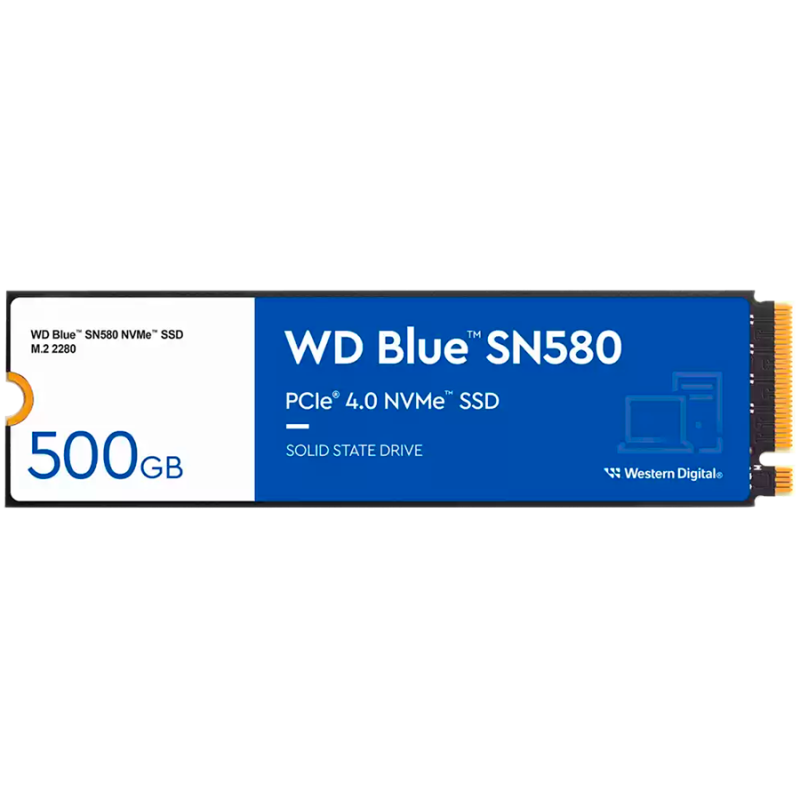 SSD WD Blue SN580 500GB M2 2280 PCIe Gen4 x4 NVMe TLC- Read/Write: 4000/3600 MBps- IOPS 450K/750K- TBW: 300 WDS500G3B0E-00CHF0