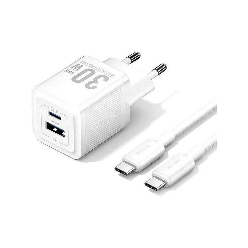 Incarcator retea Vention- - 30W- PD 30W- 1 x USB-C- 1 x USB-A- cablu USB-C 1m inclus- alb- TZ-FEQW0-EU-01timbru verde 018 lei) -