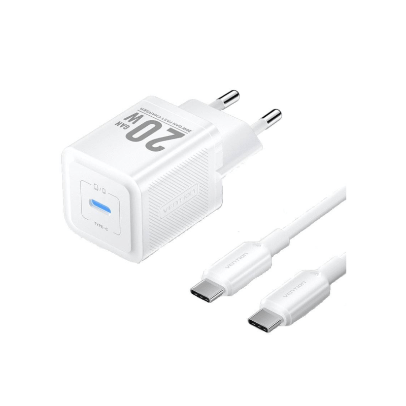 Incarcator retea Vention- - 20W- PD 20W- 1 x USB-C- cablu USB-C 1m inclus- alb- TZ-FEPW0-EU-01timbru verde 018 lei) - 6922794786