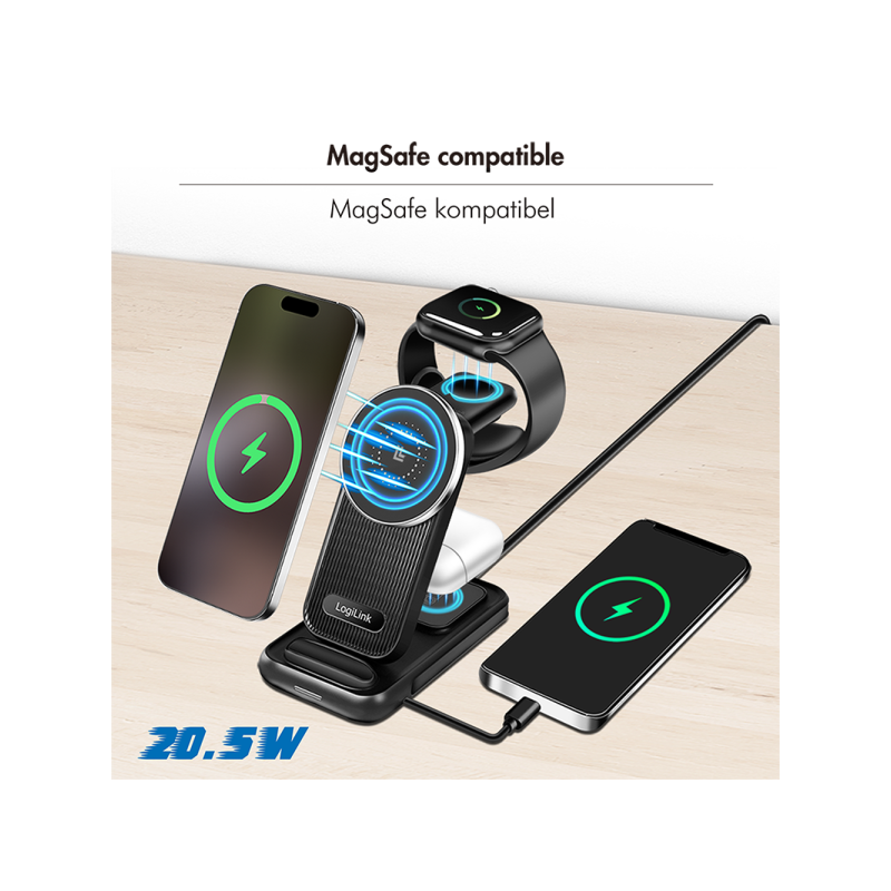 STATIE INCARCARE USB-C LOGILINK pt Apple MagSafe- 4-in-1 wireless- incarca 4 echip in acelasi timp- 205W- prot supracurent/ supr