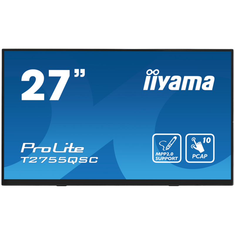 IIYAMA Monitor LED T2755QSC-B1 27 Optical Bonded PCAP 10pt IPS Edge to edge glass 2560 x 1440 @75Hz 400 cd/m2 HDMI DP USB Hub T
