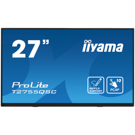 IIYAMA Monitor LED T2755QSC-B1 27 Optical Bonded PCAP 10pt IPS Edge to edge glass 2560 x 1440 @75Hz 400 cd/m2 HDMI DP USB Hub T