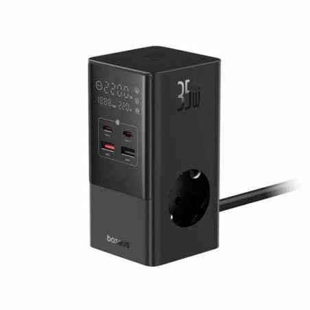INCARCATOR RETEA Baseus PowerCombo Tower Digital Powerstrip- Quick Charge 35W- 3 x AC- 2 x USB Type-C Output 5V/3A- 2 x USB- lun