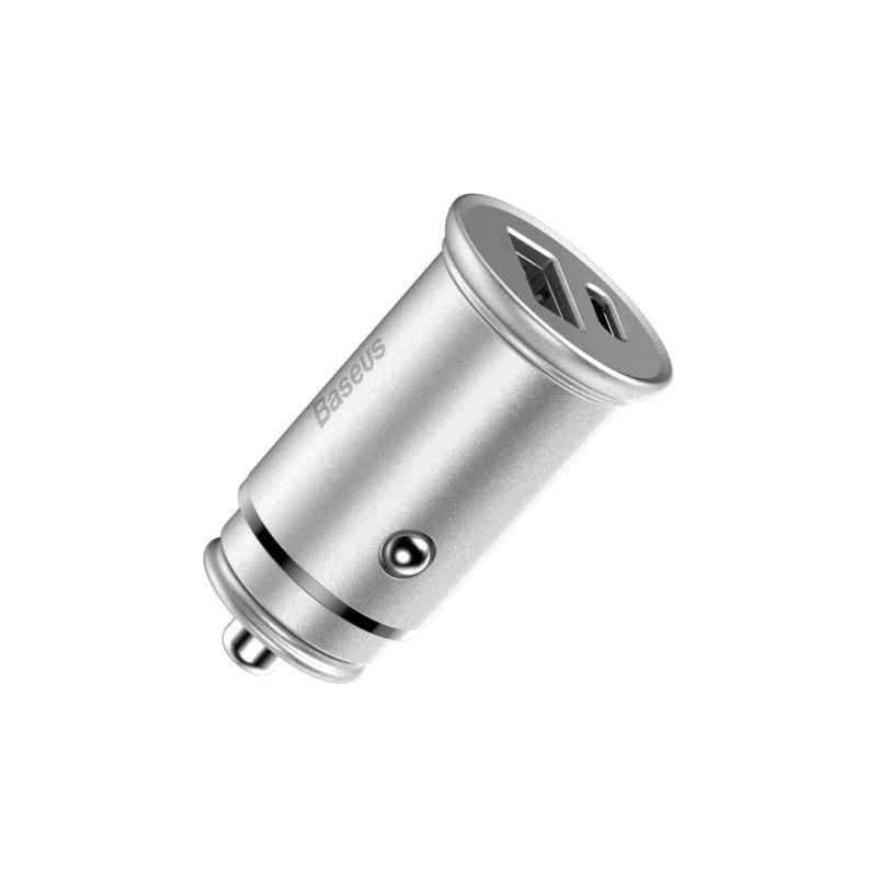 INCARCATOR auto Baseus Square metal- 1 x USB Output 5V/3A si 1 x USB Type-C Output 5V/3A- total output 30W- pt bricheta auto- ar
