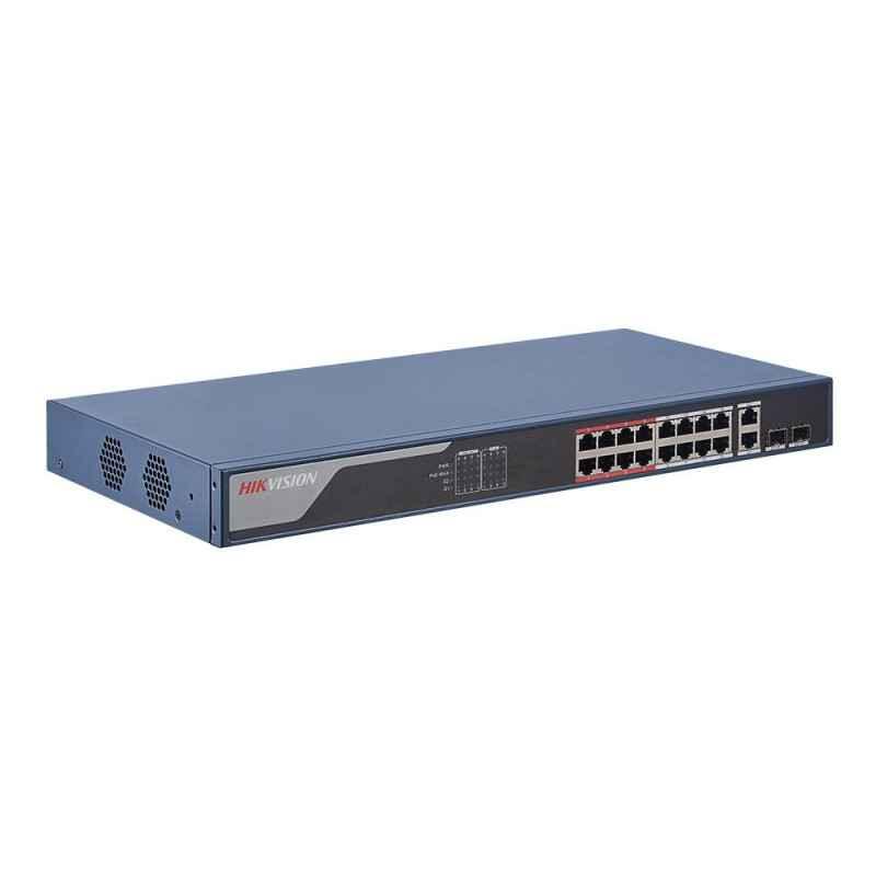 SWITCH PoE Hikvision- port 10/100x 16 - Gigabit x 2- rackabil- carcasa metalica- DS-3E1318P-EItimbru verde 2 lei)