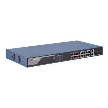 SWITCH PoE Hikvision- port 10/100x 16 - Gigabit x 2- rackabil- carcasa metalica- DS-3E1318P-EItimbru verde 2 lei)