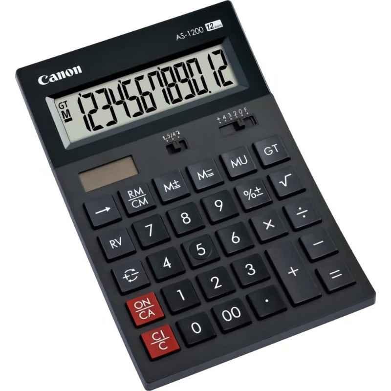 Calculator de birou CANON- AS-1200- ecran 12 digiti- alimentare solara si baterie- negru- BE4599B001AAtimbru verde 018 lei)