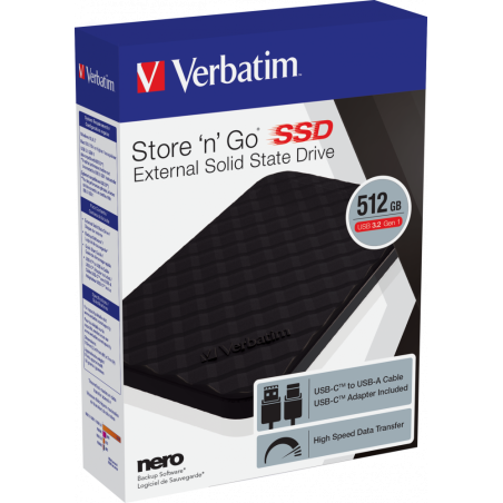 SSD EXTERN VERBATIM StoreNGo GEN 1 USB 32 512GB NEGRUUSB TYPE C) 53250TIMBRU VERDE 018 LEI)