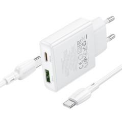 INCARCATOR retea Borofone BN24 - Quick Charge 20W- 1 x USB- 1 x USB Type-C- include cablu USB Type-C la USB Type-C 1m- alb 69419