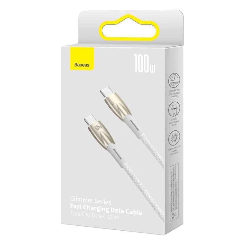 CABLU alimentare si date Baseus Glimmer- Fast Charging Data Cable pt smartphone- USB Type-C la USB Type-C 100W- 2m- alb CADH0008