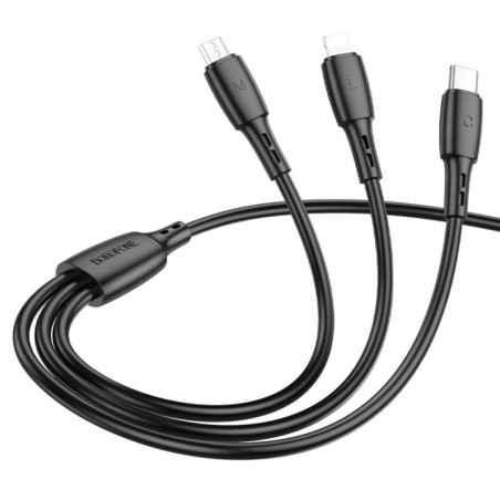 CABLU alimentare Borofone BX71- pt smartphone-USB la Micro-USBLightning USB Type-C 2A- 1m- negru 6974443384543timbru verde 018
