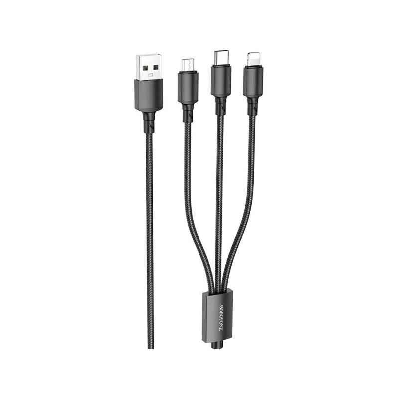 CABLU alimentare Borofone BX72- pt smartphone-USB la Micro-USBLightning USB Type-C 2A- 1m- brodat- negru 6974443384666timbru ve