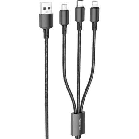 CABLU alimentare Borofone BX72- pt smartphone-USB la Micro-USBLightning USB Type-C 2A- 1m- brodat- negru 6974443384666timbru ve