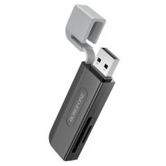 CARD READER extern Borofone DH9 -interfata USB 20 USB Type-C-citeste/scrie:SD-microSD viteza pana la 480Mbps-suporta carduri ma