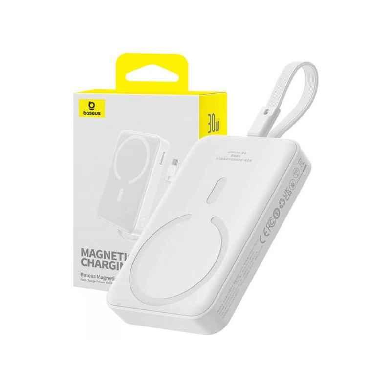 POWER BANK Baseus Magnetic Mini Wireless- 10000mAh- 30W- 2 x USB Type-C output/input- 15W wireless charging- alb- P1002210B223-0