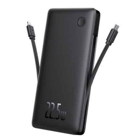 POWER BANK Baseus Airpow lite- 10000mAh- 225W- 1 x USB, 1 cablu x USB Type-C- 1 cablu x Iphone Lightning- total 3A- negru- P1006