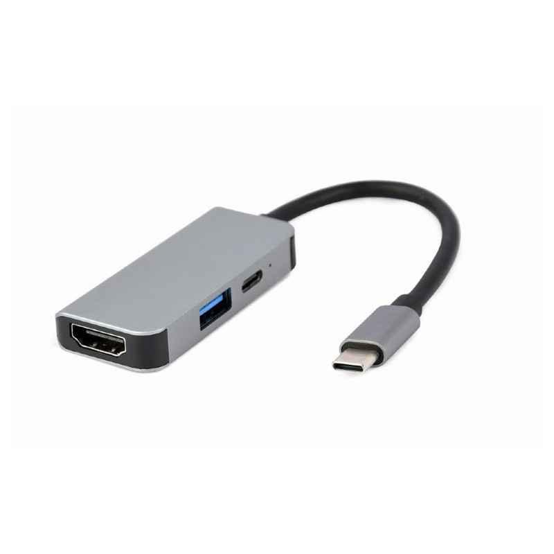 DOCKING Station Gembird universal-3-in-1- conec PC USB Type C- USB-C x 1- USB-A 31 x 1- HDMI x 1- PD 87W- argintiu A-CM-COMBO3-0