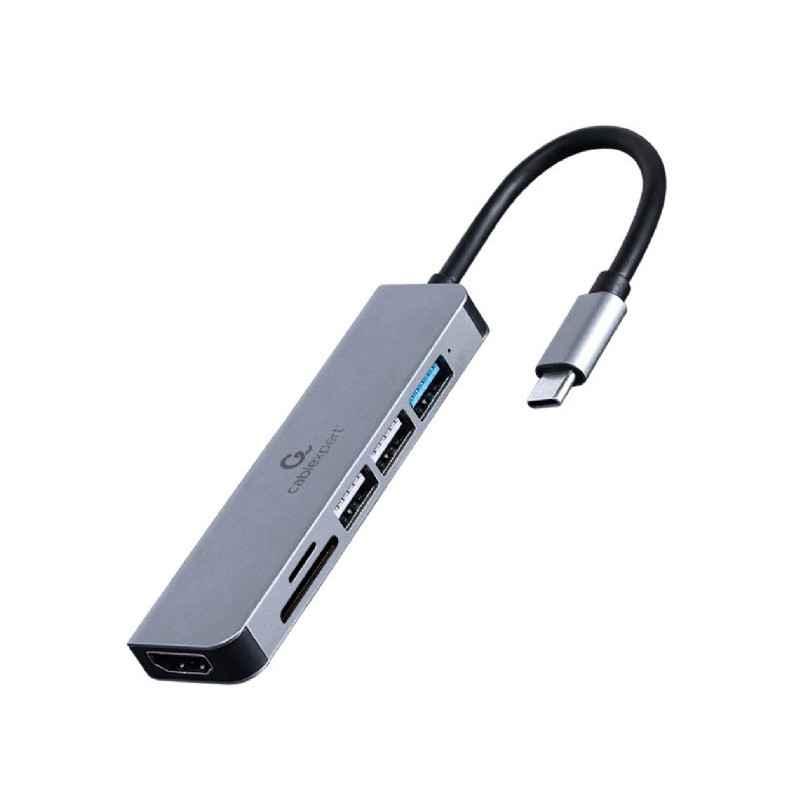 DOCKING Station Gembird universal-6-in-1- conec PC USB Type C- USB-C x 1- USB-A 20 x 3- HDMI x 1- SD card- argintiu A-CM-COMBO6-