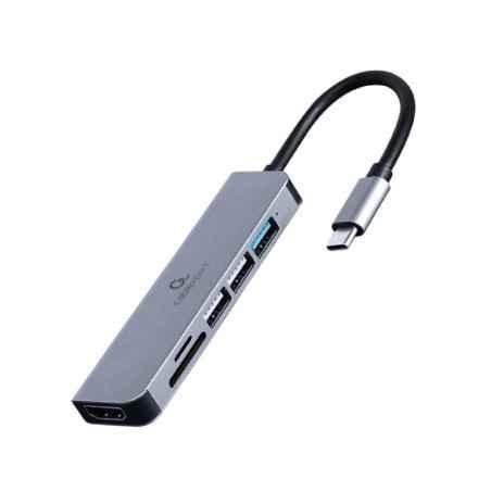 DOCKING Station Gembird universal-6-in-1- conec PC USB Type C- USB-C x 1- USB-A 20 x 3- HDMI x 1- SD card- argintiu A-CM-COMBO6-