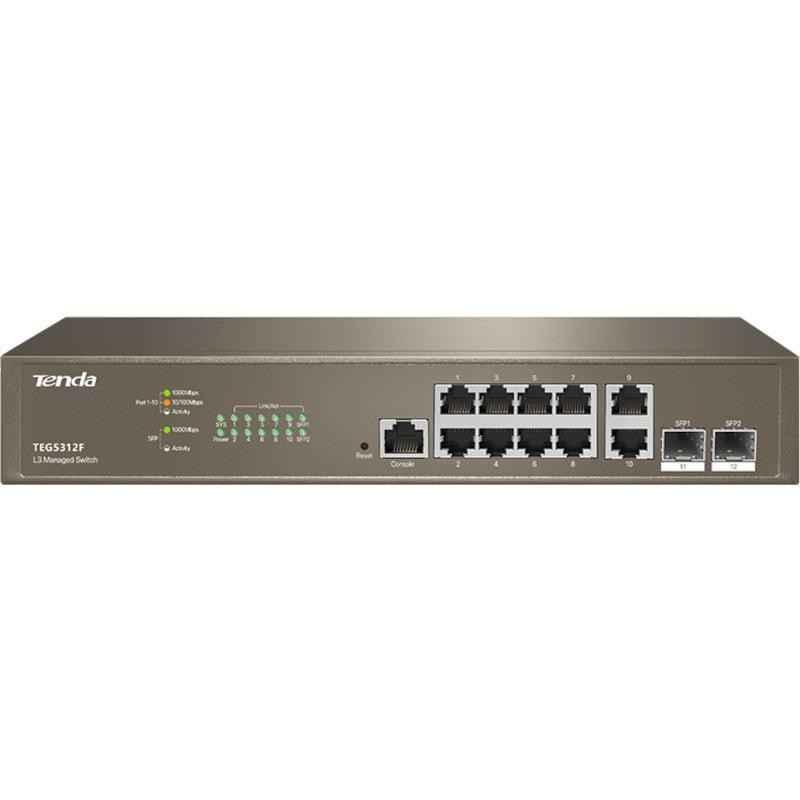 SWITCH TENDA managed layer 3- 10 porturi 10/100/1000 Ethernet Base-T- 2 porturi 1000 SFP Base-X- metalic TEG5312F timbru verde 2