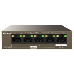 SWITCH TENDA 5 porturi RJ-45 GIGABIT cu 4 porturi POE max 20W- IEEE 8023af- metalicTEG1105PD timbru verde 2 lei)