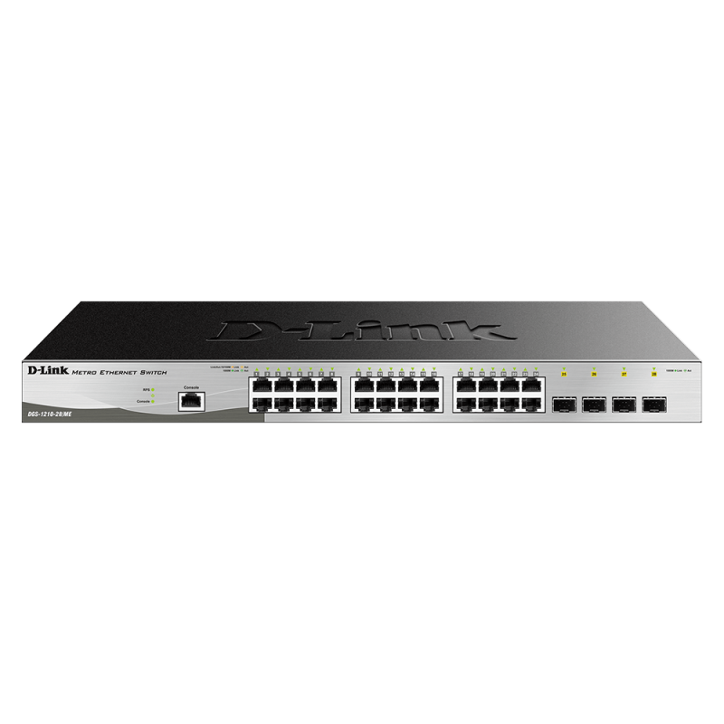 SWITCH D-LINK SMART 24 porturi POE Gigabit 4 porturi Combo SFP- POE 370W- carcasa metalica- rackabil- DGS-1210-28/MEtimbru verd
