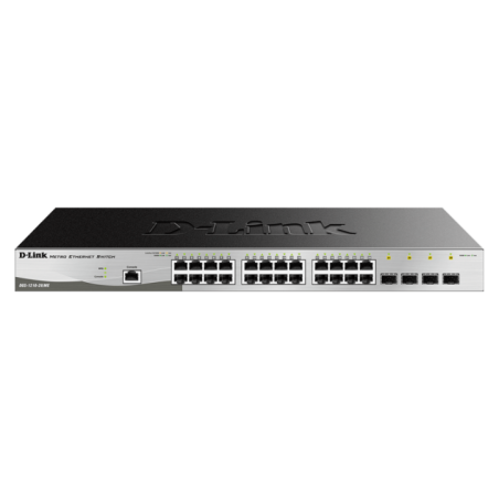 SWITCH D-LINK SMART 24 porturi POE Gigabit 4 porturi Combo SFP- POE 370W- carcasa metalica- rackabil- DGS-1210-28/MEtimbru verd