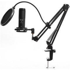 LORGAR Voicer 931- Gaming Microphone- Black- USB condenser microphone with desktop boom arm- pop filter- tripod stand- 1*25m USB