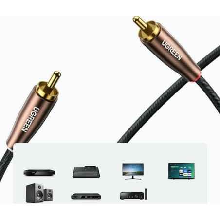 CABLU audio Ugreen- AV104 2 x RCAT) la 2 x RCAT)- 2m- conectori auriti- negru 10518timbru verde 018 lei) - 6957303815180