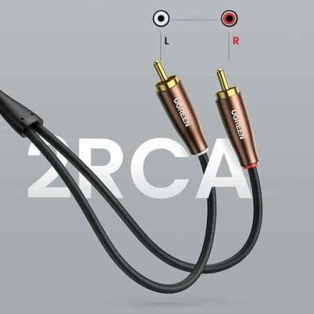 CABLU audio Ugreen- AV104 2 x RCAT) la 2 x RCAT)- 2m- conectori auriti- negru 10518timbru verde 018 lei) - 6957303815180
