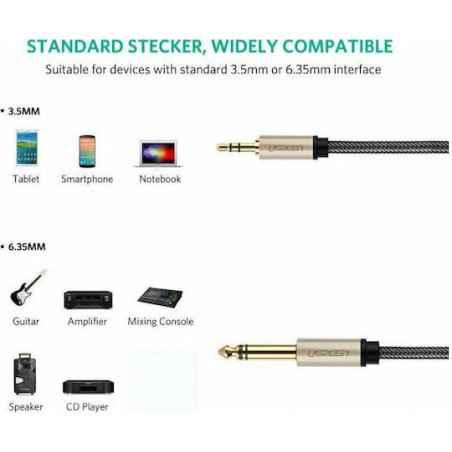 CABLU audio Ugreen- AV127 TRS jack 35 mmT) la jack 635 mmT)- lungime 1m- gri 10625timbru verde 018 lei) - 6957303816255