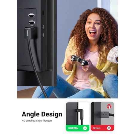CABLU video Ugreen- HD103 HDMIT) la HDMIT) 4K la 30Hz- unghi 90 grade la un cap- lungime 2m- conectori auriti- negru 10173timbru