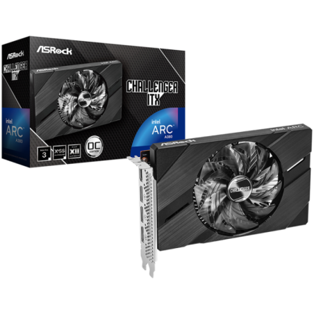 Asrock Intel Arc A380 Challenger ITX 6GB OC- GDDR6- 96-bit- 1x HDMI 20b- 3x DP 20- 1x 8-pin Pwr connector- 500W A380 CLI 6GO